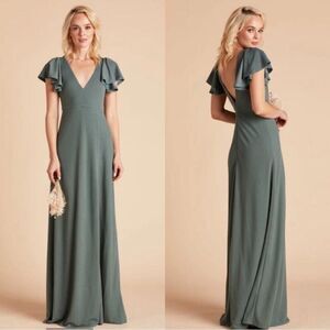 Birdy Grey Hannah Sea Glass Crepe Flutter Sleeve Dress Bridesmaid Formal Small